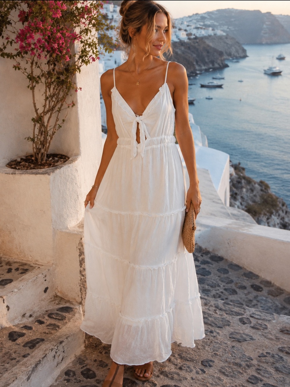 Justify White Tiered Cutout Maxi Dress Boho Sleeveless Large NWT Beach